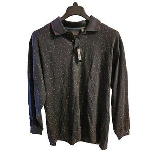 Greg Norman LS Polo SZ L Black With Fuchsia Circles And Collar Trim Cotton NWT